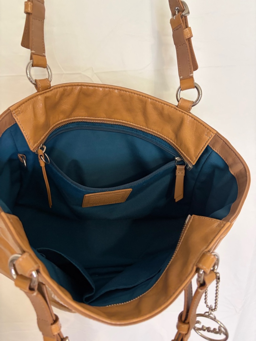 Coach Tan Leather Shoulder Bag with Front Pleats - Picture 8 of 12